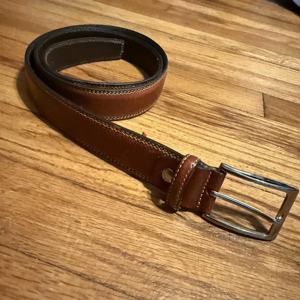 ALTA MODA Patina Tan Italian‎ Leather Belt 42